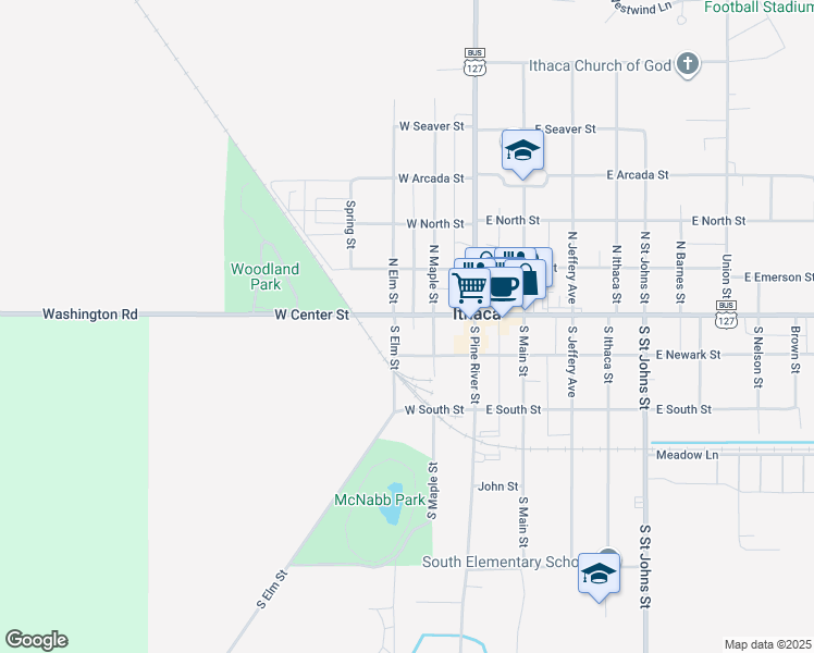 map of restaurants, bars, coffee shops, grocery stores, and more near 225 West Center Street in Ithaca