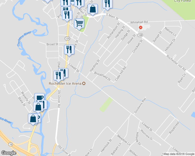 map of restaurants, bars, coffee shops, grocery stores, and more near 5 Edgerly Way in Rochester