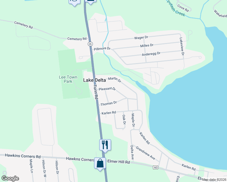 map of restaurants, bars, coffee shops, grocery stores, and more near 6322 Pleasant Dr in Rome