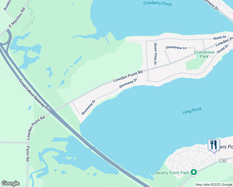 map of restaurants, bars, coffee shops, grocery stores, and more near 61 Shoreway Drive in Rochester