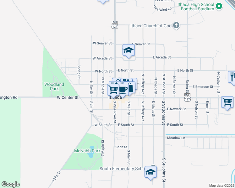map of restaurants, bars, coffee shops, grocery stores, and more near in Ithaca