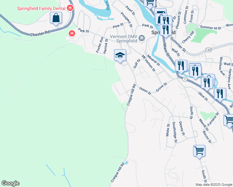 map of restaurants, bars, coffee shops, grocery stores, and more near 20 Baker Street in Springfield