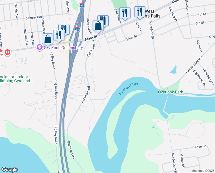 map of restaurants, bars, coffee shops, grocery stores, and more near 24 Island View Drive in West Glens Falls