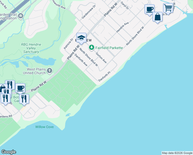map of restaurants, bars, coffee shops, grocery stores, and more near 881 Danforth Place in Burlington