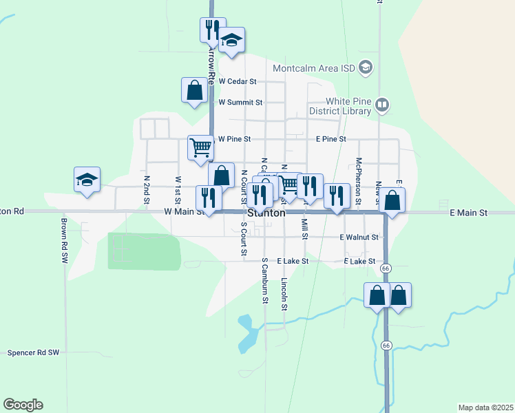 map of restaurants, bars, coffee shops, grocery stores, and more near in Stanton