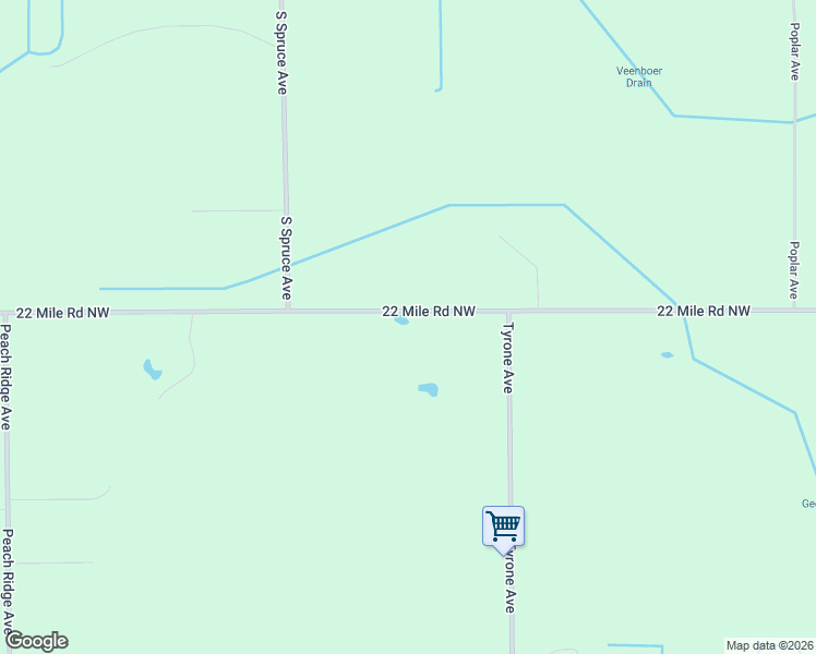 map of restaurants, bars, coffee shops, grocery stores, and more near 2580 22 Mile Road Northwest in Kent City