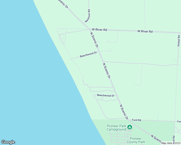 map of restaurants, bars, coffee shops, grocery stores, and more near 1993 North Scenic Drive in Muskegon