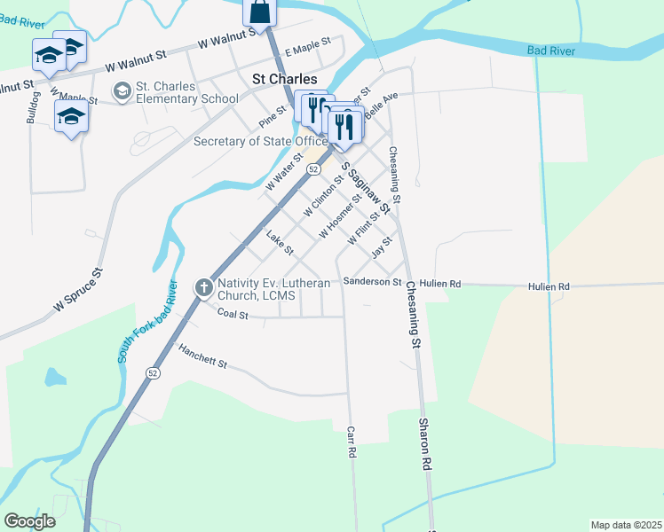map of restaurants, bars, coffee shops, grocery stores, and more near 416 West Flint Street in Saint Charles