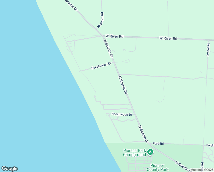 map of restaurants, bars, coffee shops, grocery stores, and more near 1993 North Scenic Drive in Muskegon