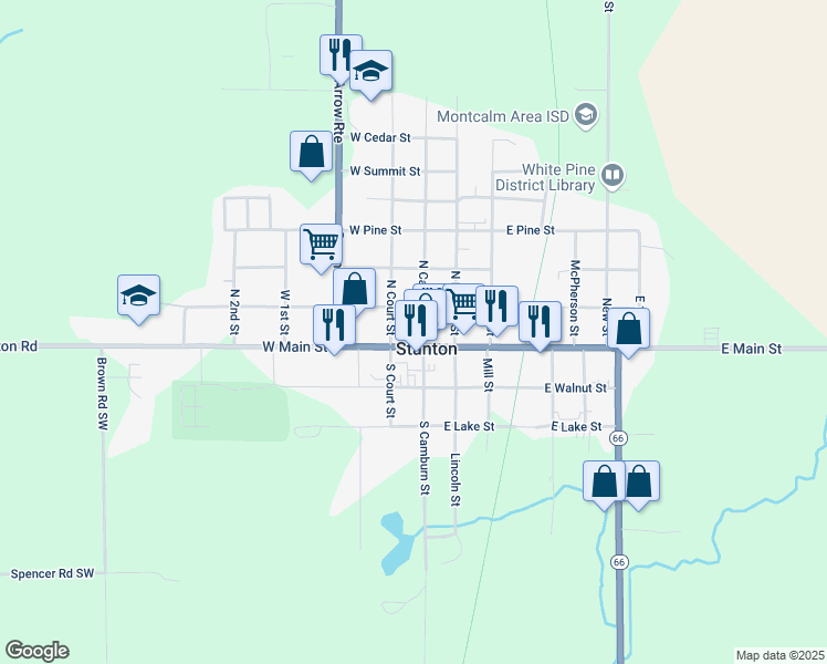 map of restaurants, bars, coffee shops, grocery stores, and more near in Stanton