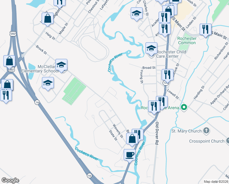 map of restaurants, bars, coffee shops, grocery stores, and more near 11 Kim Lane in Rochester