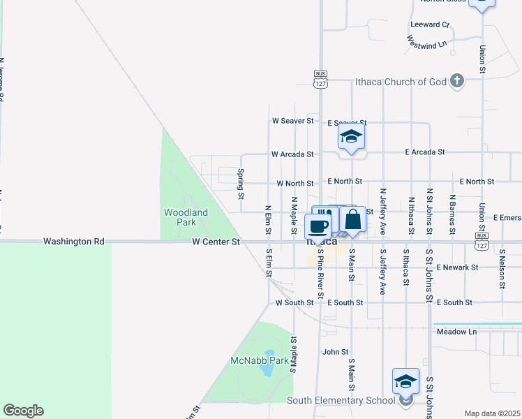 map of restaurants, bars, coffee shops, grocery stores, and more near 220 West Emerson Street in Ithaca