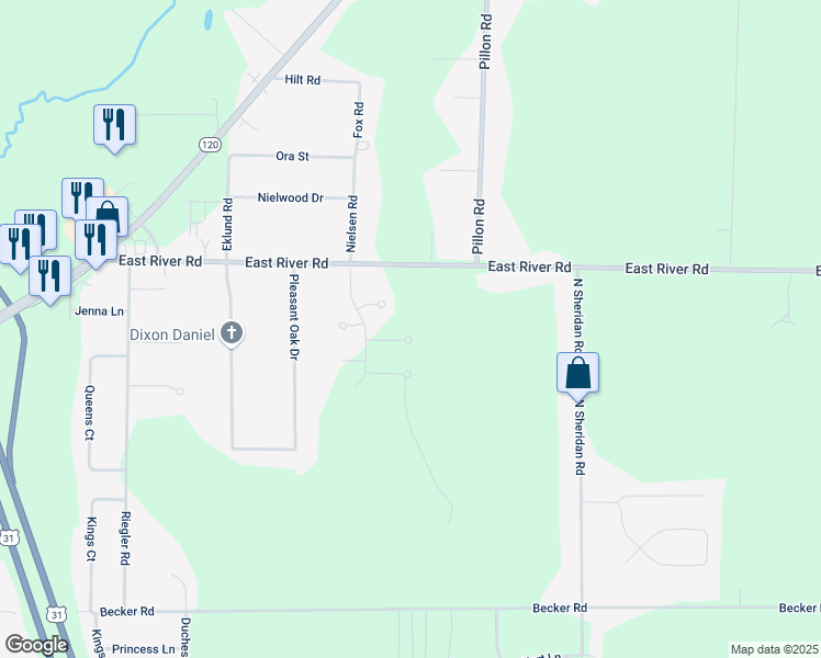 map of restaurants, bars, coffee shops, grocery stores, and more near 2114 Sassafras Circle in Muskegon