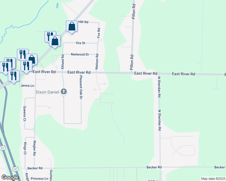 map of restaurants, bars, coffee shops, grocery stores, and more near 2114 Sassafras Circle in Muskegon charter Township