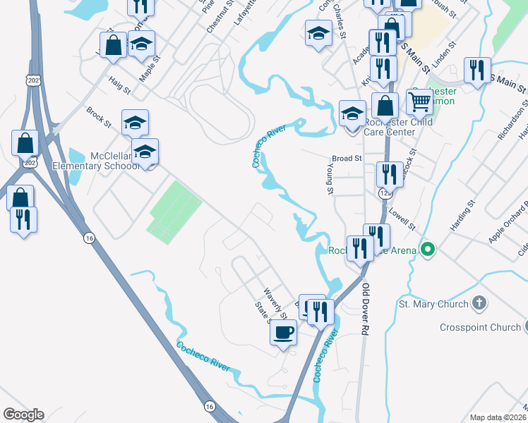 map of restaurants, bars, coffee shops, grocery stores, and more near 11 Kim Lane in Rochester