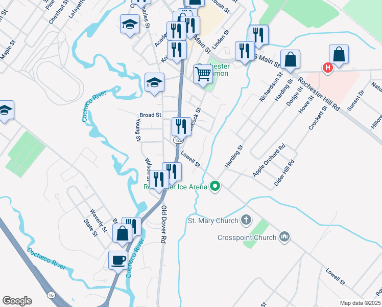 map of restaurants, bars, coffee shops, grocery stores, and more near 26 Lowell Street in Rochester