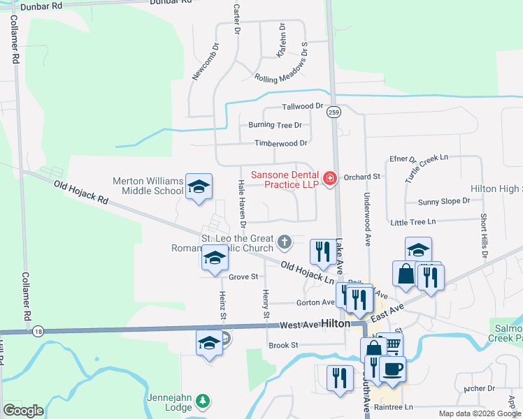 map of restaurants, bars, coffee shops, grocery stores, and more near 2 Peach Blossom Circle in Hilton
