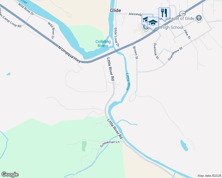 map of restaurants, bars, coffee shops, grocery stores, and more near 123 Mountain View in Glide