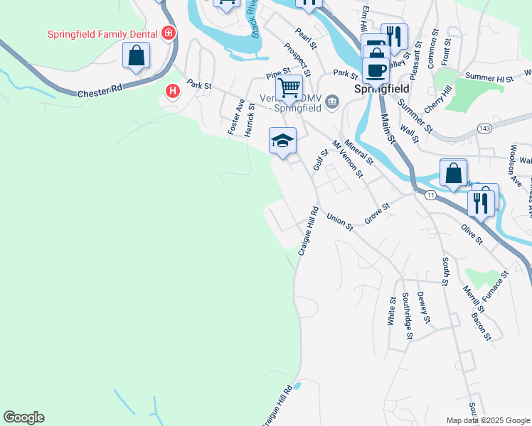 map of restaurants, bars, coffee shops, grocery stores, and more near 20 Baker St in Springfield