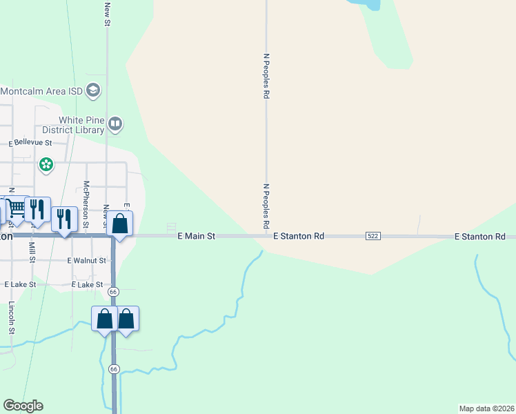map of restaurants, bars, coffee shops, grocery stores, and more near 115 North Peoples Road in Stanton