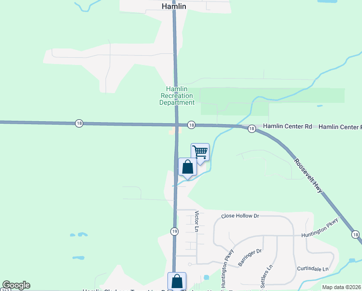 map of restaurants, bars, coffee shops, grocery stores, and more near 1736 Lake Road North in Hamlin