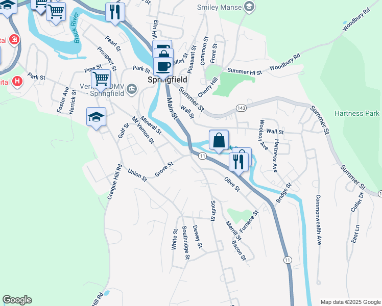 map of restaurants, bars, coffee shops, grocery stores, and more near in Springfield