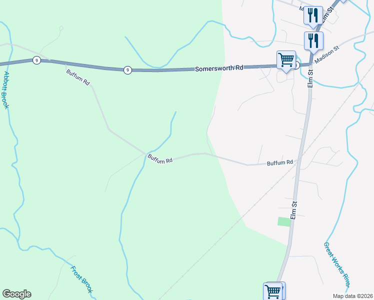 map of restaurants, bars, coffee shops, grocery stores, and more near 104 Buffum Road in North Berwick