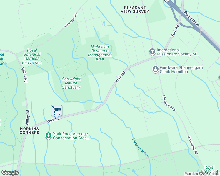 map of restaurants, bars, coffee shops, grocery stores, and more near 601 York Road in Hamilton