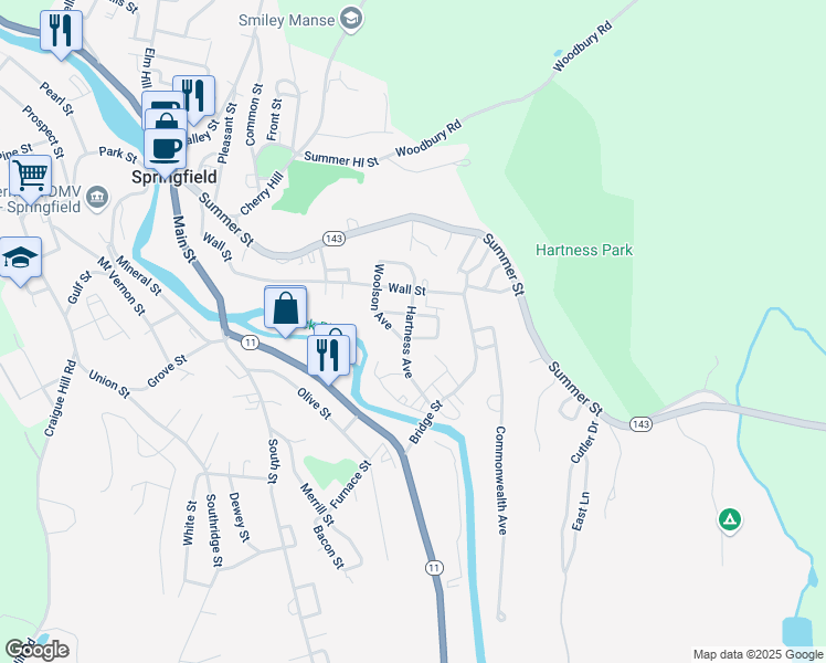 map of restaurants, bars, coffee shops, grocery stores, and more near 32 Hartness Avenue in Springfield