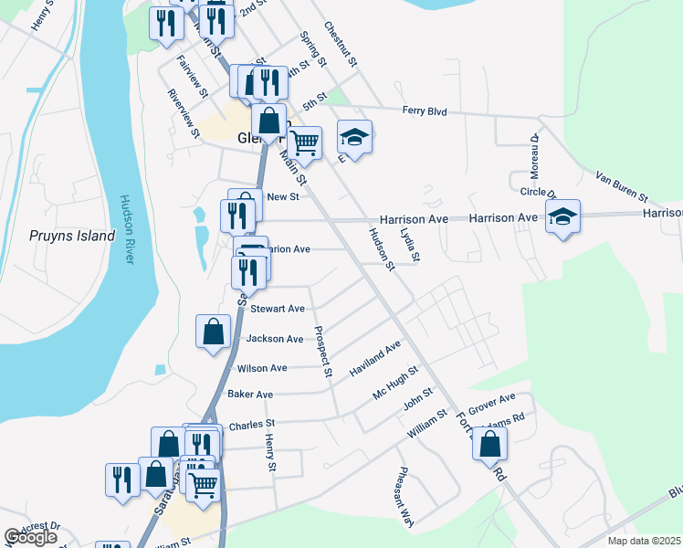map of restaurants, bars, coffee shops, grocery stores, and more near 12 Dorrer Avenue in South Glens Falls