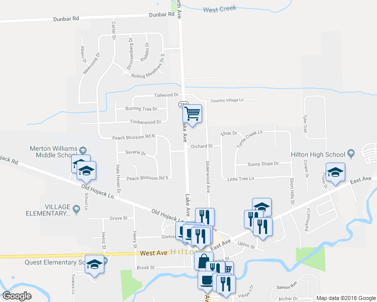 map of restaurants, bars, coffee shops, grocery stores, and more near 300 Lake Avenue in Hilton