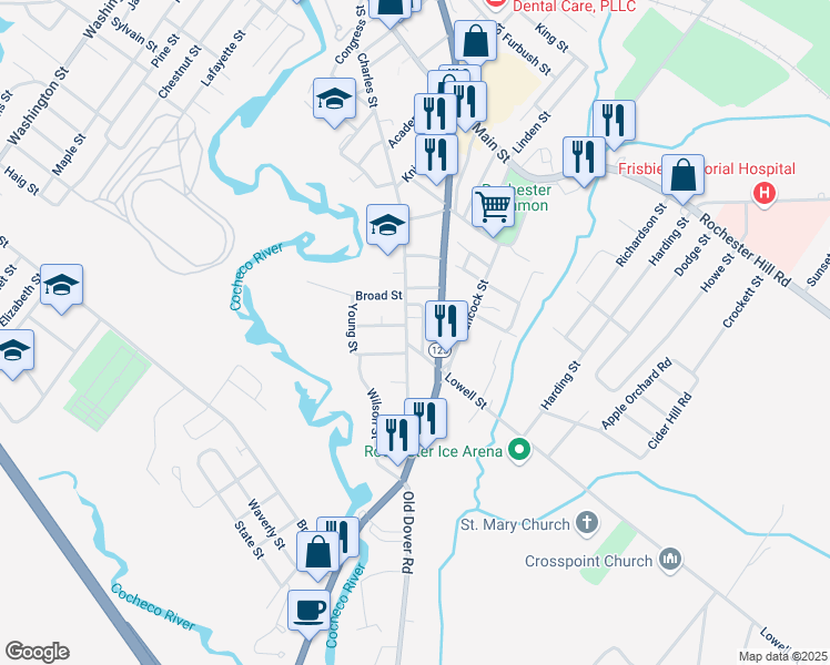 map of restaurants, bars, coffee shops, grocery stores, and more near 122 Charles Street in Rochester