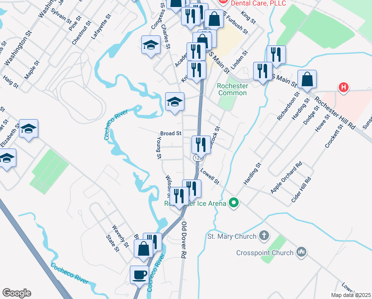 map of restaurants, bars, coffee shops, grocery stores, and more near 122 Charles Street in Rochester