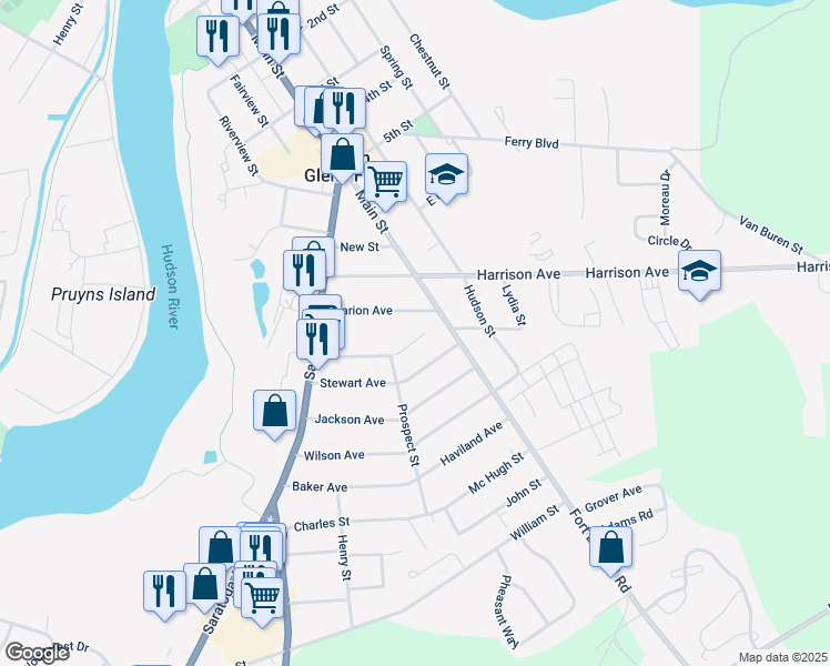 map of restaurants, bars, coffee shops, grocery stores, and more near 12 Dorrer Avenue in South Glens Falls