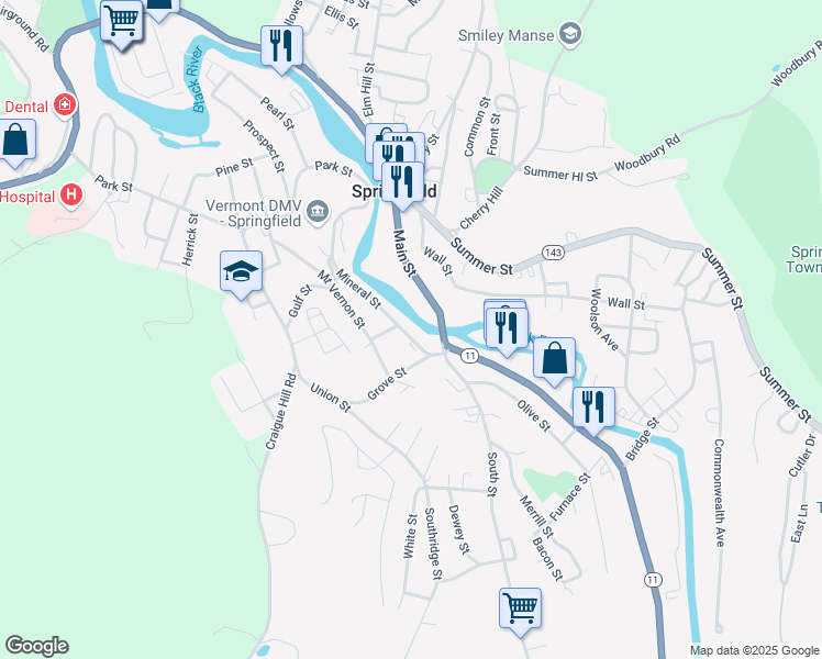 map of restaurants, bars, coffee shops, grocery stores, and more near 39 Mineral Street in Springfield