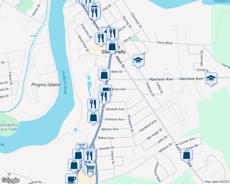 map of restaurants, bars, coffee shops, grocery stores, and more near 4 Marion Avenue in South Glens Falls
