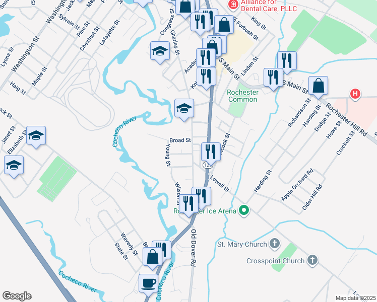 map of restaurants, bars, coffee shops, grocery stores, and more near 122 Charles Street in Rochester