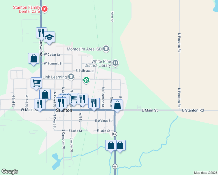 map of restaurants, bars, coffee shops, grocery stores, and more near 230 McPherson Street in Stanton