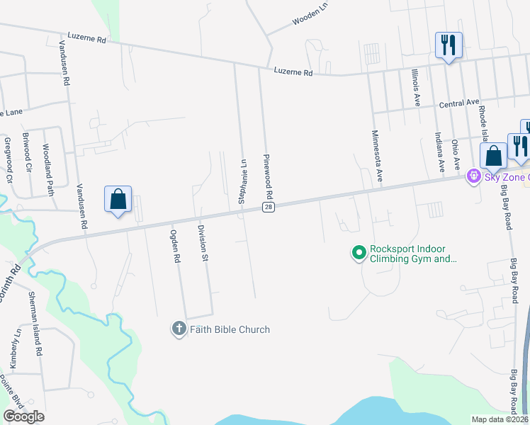 map of restaurants, bars, coffee shops, grocery stores, and more near 8 Pinewood Road in Queensbury