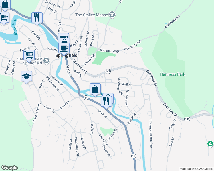 map of restaurants, bars, coffee shops, grocery stores, and more near 2 Wall Street Court in Springfield