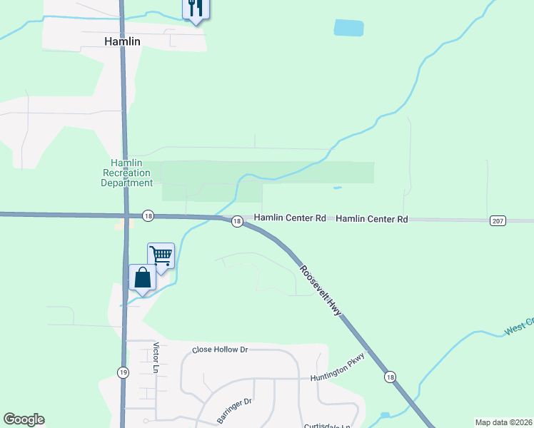 map of restaurants, bars, coffee shops, grocery stores, and more near 1060 Hamlin Center Road in Hamlin