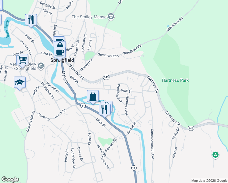 map of restaurants, bars, coffee shops, grocery stores, and more near 1 Slack Avenue in Springfield
