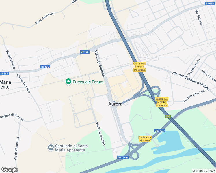 map of restaurants, bars, coffee shops, grocery stores, and more near 232 Via Luigi Einaudi in Aurora