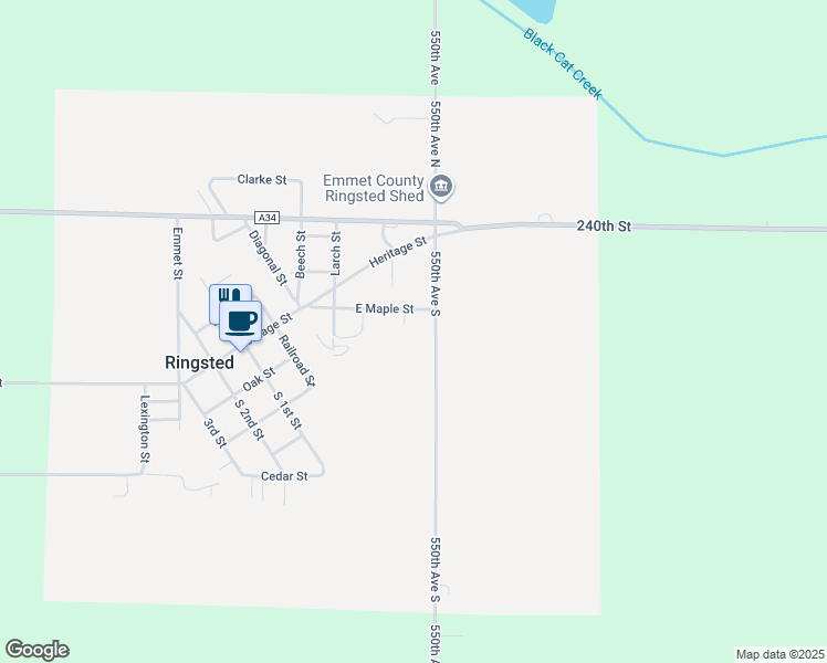 map of restaurants, bars, coffee shops, grocery stores, and more near 400-498 East Maple Street in Ringsted