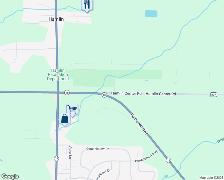 map of restaurants, bars, coffee shops, grocery stores, and more near 1060 Hamlin Center Road in Hamlin