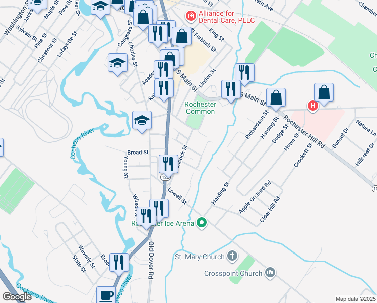 map of restaurants, bars, coffee shops, grocery stores, and more near 16 Hancock Street in Rochester