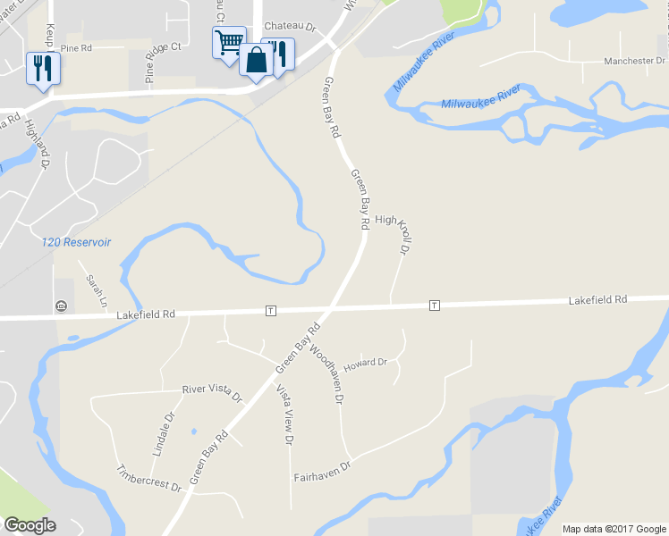 map of restaurants, bars, coffee shops, grocery stores, and more near 541 Green Bay Road in Cedarburg