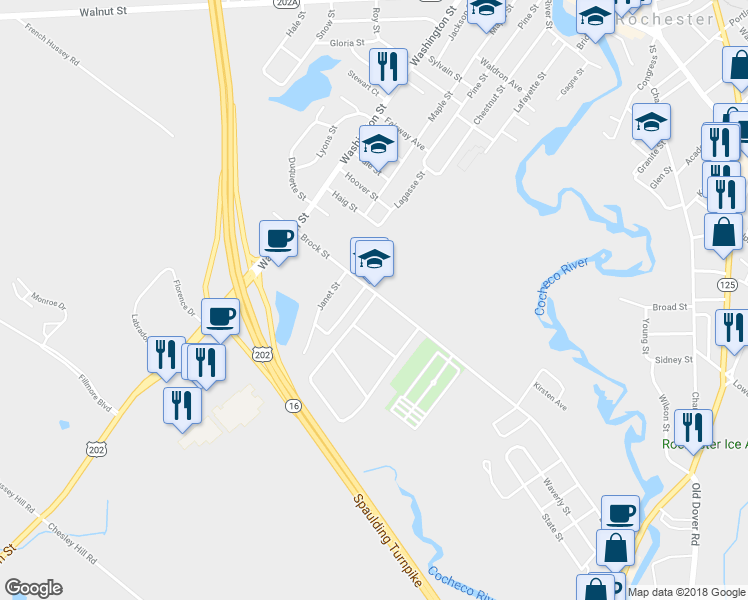 map of restaurants, bars, coffee shops, grocery stores, and more near 47 Brock Street in Rochester