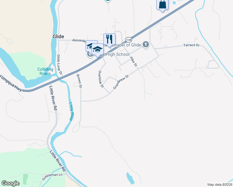 map of restaurants, bars, coffee shops, grocery stores, and more near 373 Grandview Street in Glide