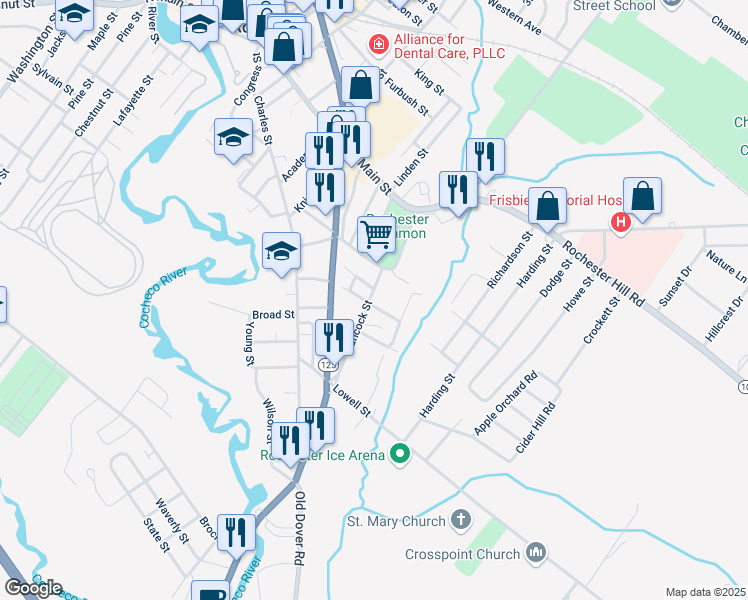 map of restaurants, bars, coffee shops, grocery stores, and more near 16 Hancock Street in Rochester
